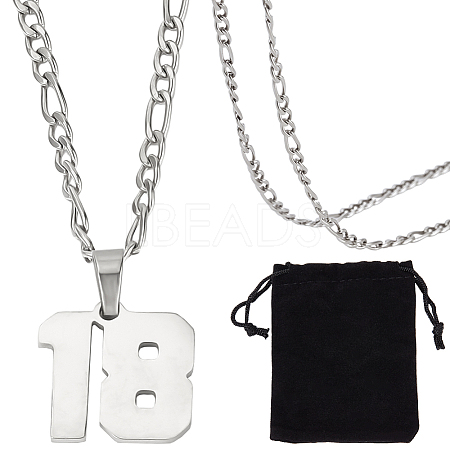 1Pc 304 Stainless Steel Figaro Chain Number Pendant Necklaces NJEW-BBC0001-28B-P-1