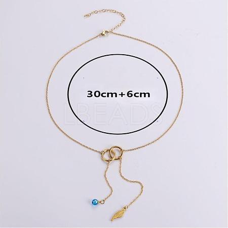 3Pcs Stainless Steel Double Ring Feather Tassel Y Necklaces for Women GZ5002-1