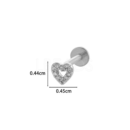 Heart 316L Surgical Stainless Steel Clear Cubic Zirconia 17 Gauge Internally Threaded Labrets WGBD99E-08-1