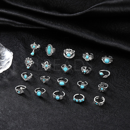 20Pcs Bohemian Style Alloy with Resin Cuff Rings FS-WG5AD72-01-1