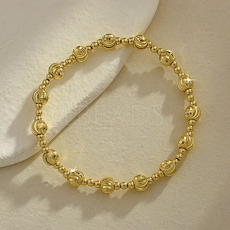 Brass Round Beaded Stretch Bracelets for Women Men LS-BJEW-Z129-01G-1