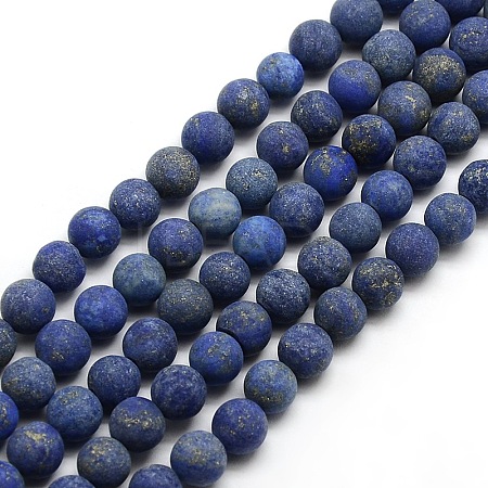 Natural Frosted Lapis Lazuli Round Bead Strands G-M064-8mm-08-1
