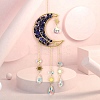 Copper Wire Wrapped Natural Lapis Lazuli Chips & Metal Moon with Tree of Life Pendant Decorations PW23111630893-1