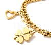 Ion Plating(IP) 304 Stainless Steel Chain Multi-strand Bracelet with Heart and Clover BJEW-P272-03G-3