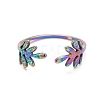 Ion Plating(IP) Rainbow Color 304 Stainless Steel Leaf Open Cuff Ring for Women RJEW-C025-24M-2