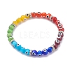Rainbow Round Evil Eye Lampwork Stretch Beaded Bracelets for Kids BJEW-JB05940-1