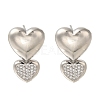 Rack Plating Heart Brass Micro Pave Clear Cubic Zirconia Stud Earrings EJEW-H143-26P-4