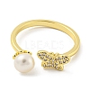 Natural Pearl Butterfly Open Cuff Ring RJEW-H220-28G-2