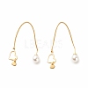 Brass Ear Thread with Heart and Acrylic Pearl Charm EJEW-JE04886-1