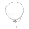 Heart Glass Rhinestone Pendant Necklaces NJEW-JN04809-4