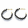 Brass Wrapped Black Glass Bead Stud Earrings for Women EJEW-N011-101-3