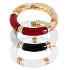 ANATTASOUL 3Pcs 3 Colors Acrylic Curved Tube Beaded Stretch Bracelets Set for Women BJEW-AN0001-22-1