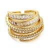 Rack Plating Brass Micro Pave Cubic Zirconia Open Cuff Ring for Women RJEW-F153-05G-2