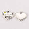 Wedding Theme Antique Silver Tone Tibetan Style Heart with Aunt of Bride Rhinestone Charms X-TIBEP-N005-09-2