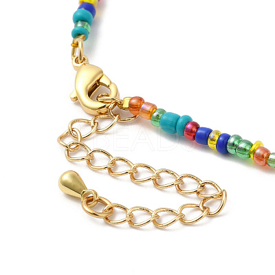 Natural Turquoise & & Pearl & Glass Seed Boho Beaded Necklace for Women NJEW-G099-05G-1