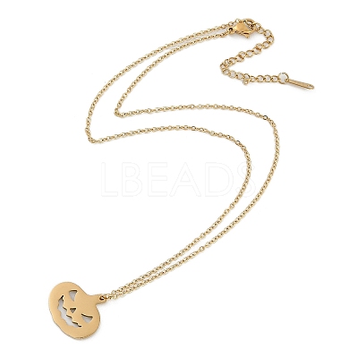 Halloween Series 202 Stainless Steel Cable Chain Pumpkin Pendant Necklaces NJEW-S005-01G-B-1