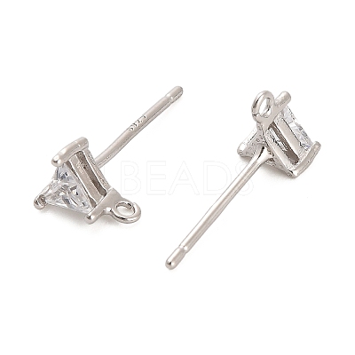 Rhodium Plated 925 Sterling Silver Ear Stud Findings STER-F058-01P-01-1