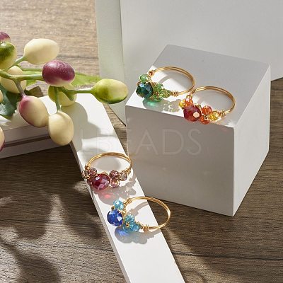 Electroplate Faceted Glass Beads Finger Rings RJEW-TA00014-1