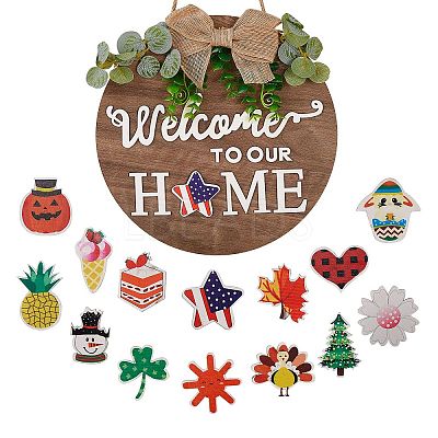 Natural MDF Board Door Hanging Decoration for Front Door Decoration HJEW-SZ0001-04-1