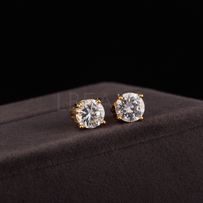 Real 18K Gold Plated Adorable Design Brass Cubic Zirconia Stud Earrings EJEW-EE0001-171B-1