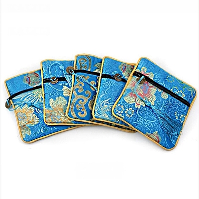 Chinese Brocade Tassel Zipper Jewelry Bag Gift Pouch ABAG-WH0005-46J-1