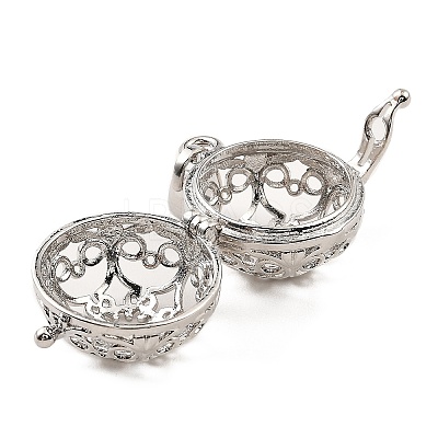 Rack Plating Brass Bead Cage Pendants KK-D025-01D-P-1