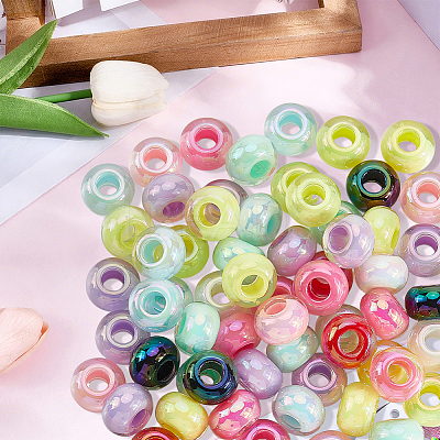 100Pcs UV Plating Rainbow Iridescent Acrylic European Beads MACR-PA0001-27-1