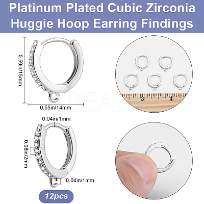 12Pcs Brass Micro Pave Clear Cubic Zirconia Huggie Hoop Earring Findings EJEW-BBC0001-25P-1
