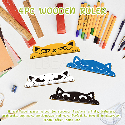 4Pcs 4 Styles Poplar Wood Ruler DIY-WH0663-001-1