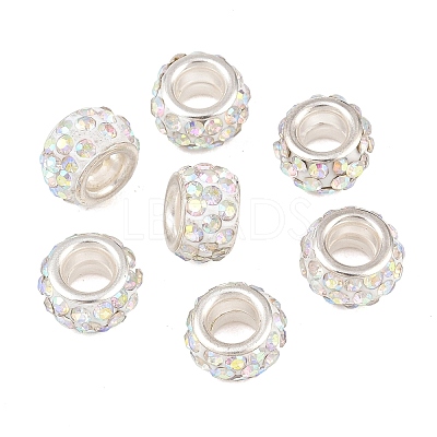 Polymer Clay Rhinestone European Large Hole Beads with Silver Color Plated Brass Cores FPDL-R002-15-1