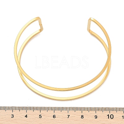 Ion Plating(IP) 304 Stainless Steel Hollow Open Cuff Bangles for Women BJEW-S155-04G-1