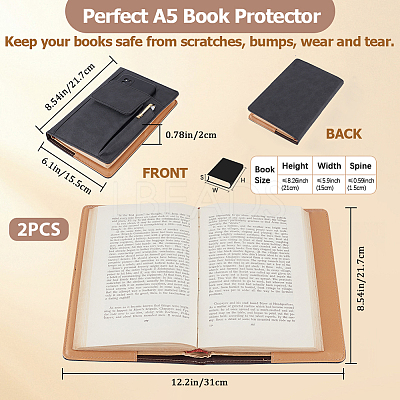 2Pcs 2 Color PU Leather Book Cover AJEW-CP0008-70D-1