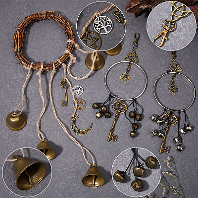 Rattan & Iron Witch Bells for Door Knob for Protection AJEW-CN0002-54-1