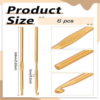 6Pcs Aluminum Crochet Hooks TOOL-LP0001-05-1