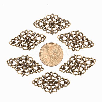 Tibetan Style Alloy Rhombus Filigree Joiners Links X-TIBE-5377-AB-FF-1