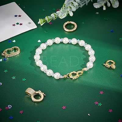 8Pcs 4 Style Brass Micro Pave Clear Cubic Zirconia Twister Clasps ZIRC-CA0001-09-1