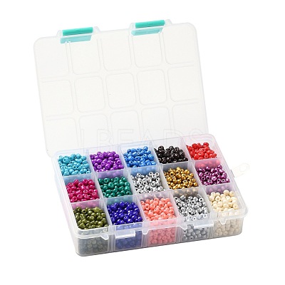 375G 15 Colors Baking Paint K9 Glass Seed Beads SEED-JP0004-03-4mm-1