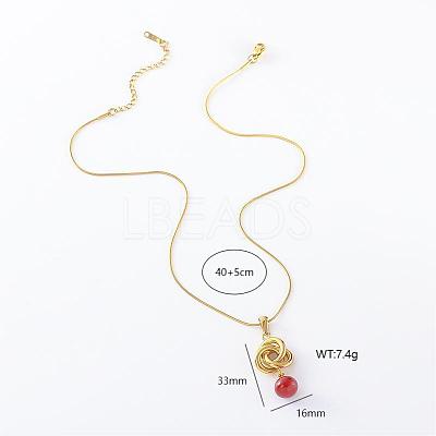 3Pcs French Style Stainless Steel Triple Ring with Red Round Pendant Necklaces for Women DT9932-1