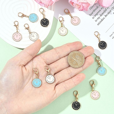 12Pcs 4 Style Alloy Enamel Clock Pendant Decorations HJEW-YW00259-1