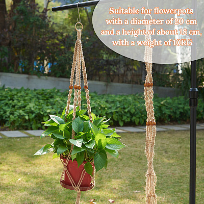 2Pcs Handmade Macrame Polyester with Wood Bead Plant Hanger AJEW-HS0001-47B-1