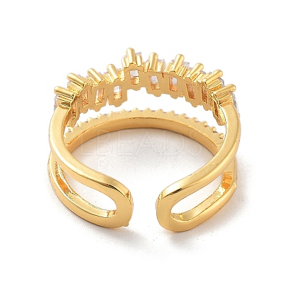 Brass with Cubic Zirconia Open Cuff Rings RJEW-B053-03-1