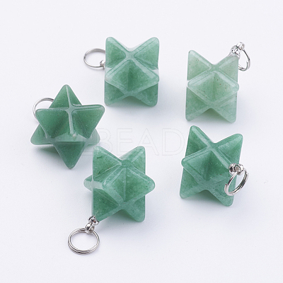 Natural Green Aventurine Pendants X-G-E398-02G-1