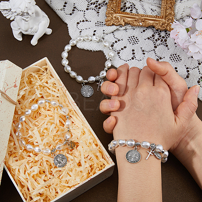 4Pcs Religious Alloy Beaded Charm Bracelets BJEW-DC0001-32-1