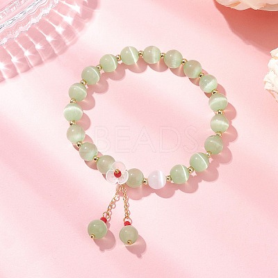 Cat Eye Beads Stretch Bracelets for Women BJEW-TA00691-01-1