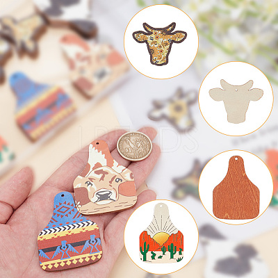 40Pcs 8 Style Single Face Printed Basswood Big Pendants WOOD-AR0001-35-1