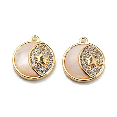 Natural White Shell & Clear Cubic Zirconia & Brass Charms BSHE-G034-34G-1