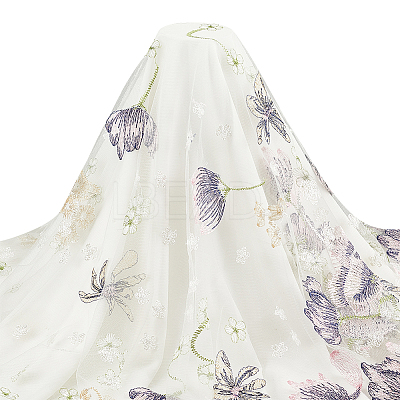 Embroidered Flowers Polyester Tulle Lace Fabric DIY-WH0449-31A-1