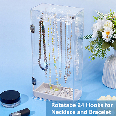 Rotatable Acrylic Necklace Hanging Organizer Storage Boxes ODIS-WH0079-025-1