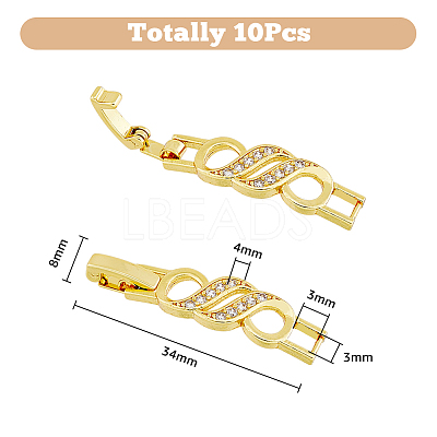 10Pcs 2 Colors Rack Plating Brass Micro Pave Clear Cubic Zirconia Watch Band Clasps ZIRC-DC0001-08-1