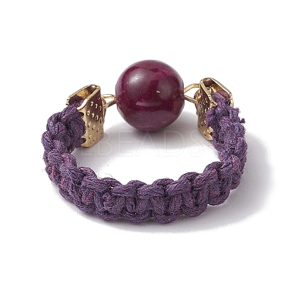 Glass Round Ball Braided Bead Style Finger Ring RJEW-JR00600-02-1